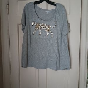 Lane Bryany Gray Cheetah Sequin design short sleeve size 18/20